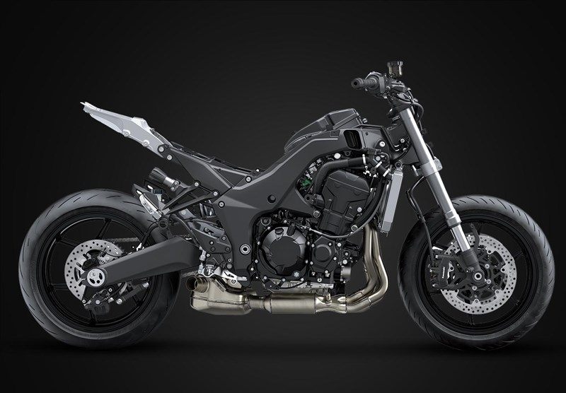 На зображенні рама та двигун мотоциклу Kawasaki Ninja 1000