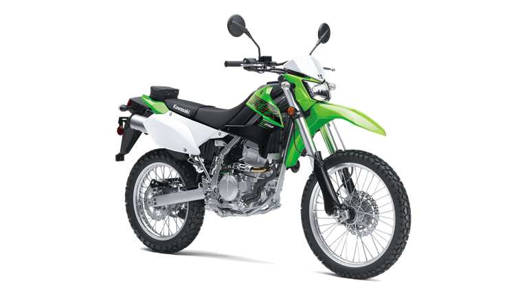 На зображенні мотоцикл Kawasaki KLX®250 зеленого кольору