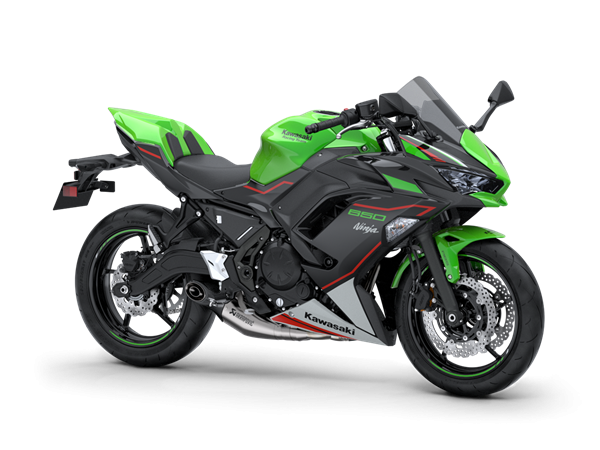 На зображенні мотоцикл Kawasaki Ninja 650 зеленого кольору 